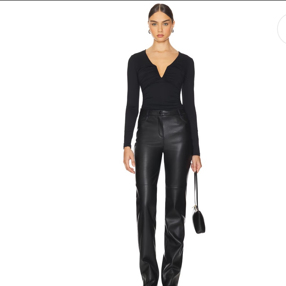 NWT $148 Susana Monaco x Revolve Black V Neck long sleeve  top women size XL